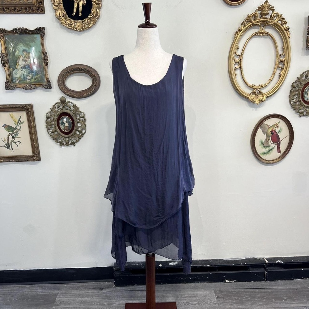 Shyloh Women's Small Navy Silk Blend Tiered Dress